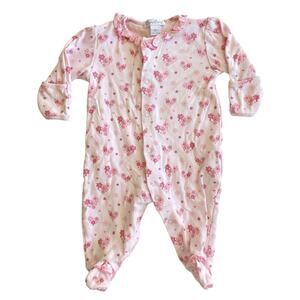Kissy Kissy Baby Girls Pink Floral Heart Ruffle Neck Footie Sleeper Pima Newborn